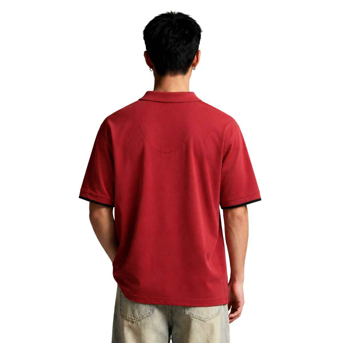 Blood Red Self Lining Johnny Collar V-Neck Polo (A-4436)