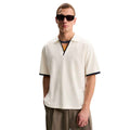 Off White Self Lining Johnny Collar V-Neck Polo (A-4436)