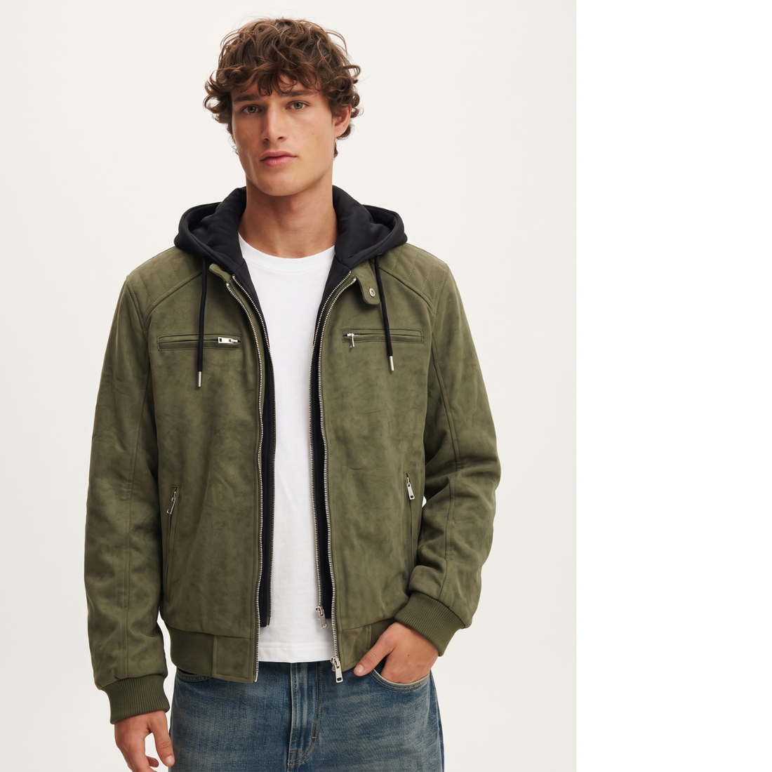 Olive Green Synthetic Leather Jacket (A-5328)