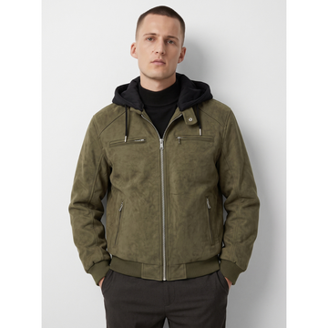 Olive Green Synthetic Leather Jacket (A-5328)