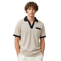 Cream Color V-Neck Johnny Collar Self Lining Polo (A-4409)