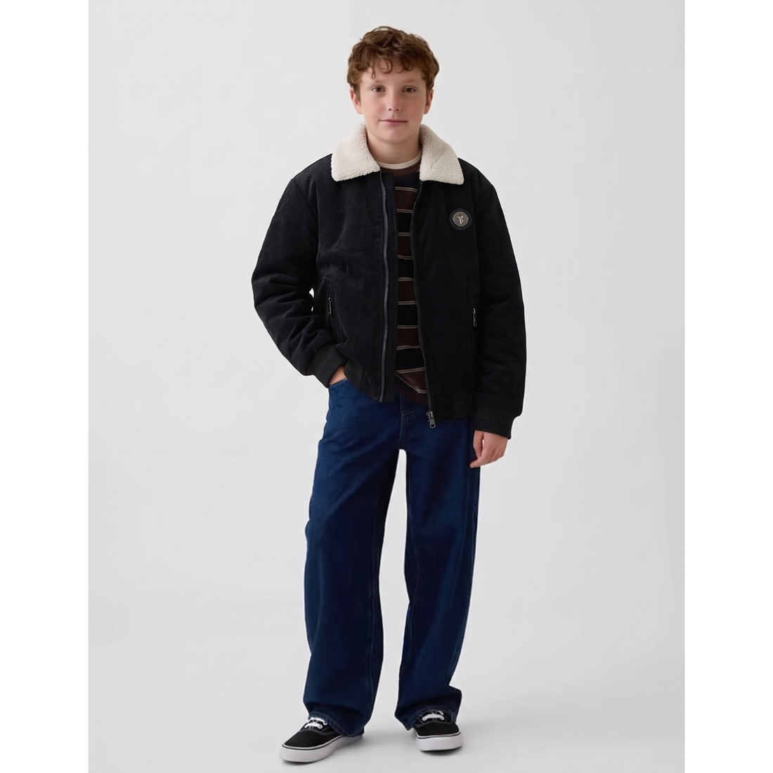 Black Synthetic Leather Boys Jacket (A-5314)