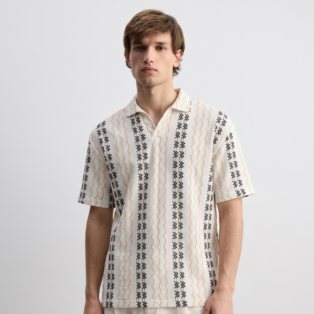 Self Texture V-Neck Trend Polo (A-5041)