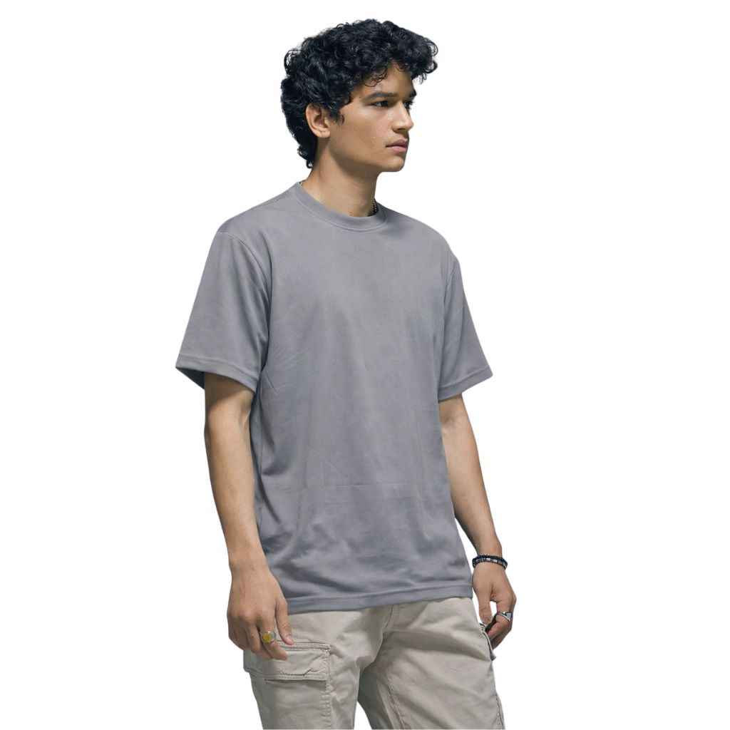 Grey Plain Active Wear Dry Fit T-shirt (A-1765)