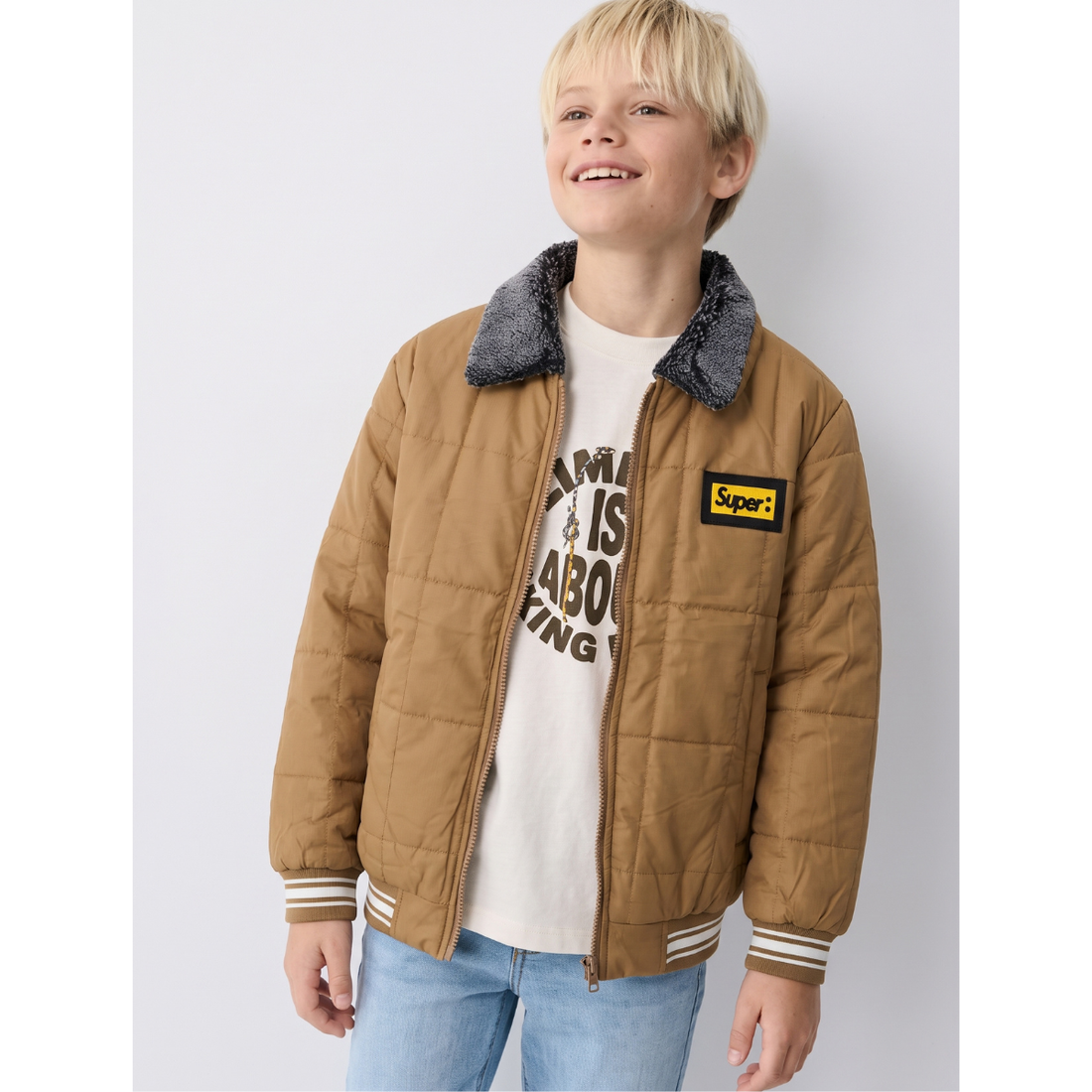 Camel Sharpa Collar Puffer Jacket (A-5320)