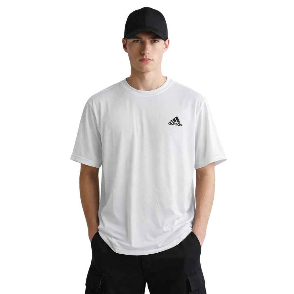 White Self Dotted Mens Dry Fit T-Shirt (A-3298)
