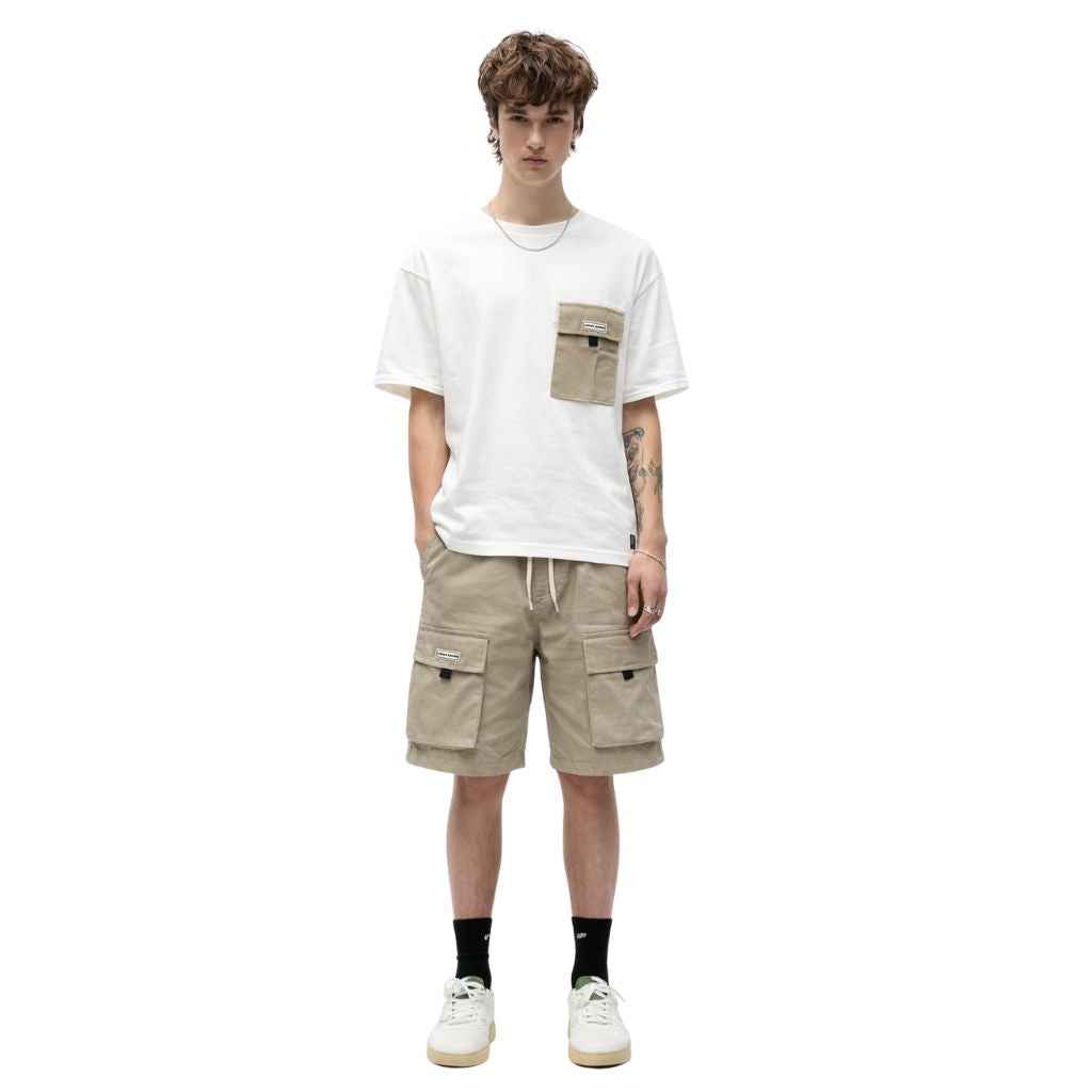 Mens Down shoulder White Contrast T-shirt (A-3619)