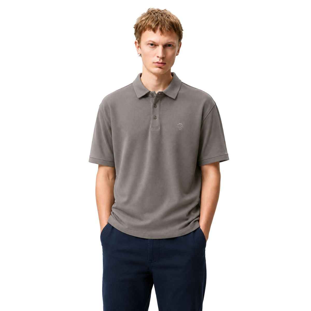 Dark Grey Honey Cumb Fabric Polo (A-3405)