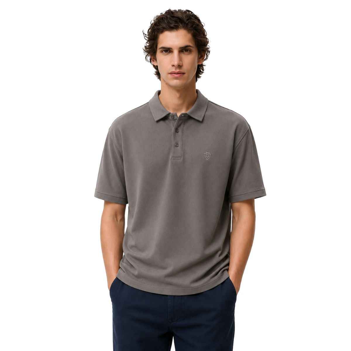 Dark Grey Honey Cumb Fabric Polo (A-3405)