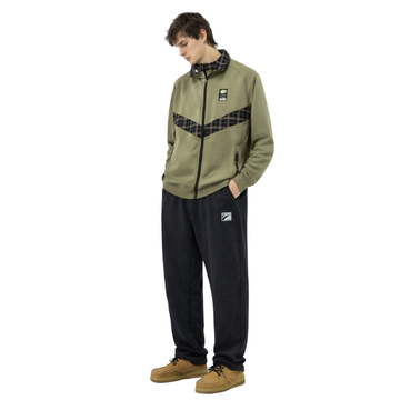 Olive Green & Black Contrast Double Fleece Activewear Track Suit (A-4021)