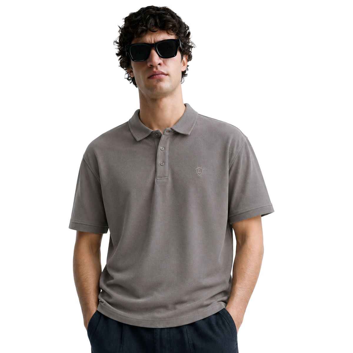 Dark Grey Honey Cumb Fabric Polo (A-3405)