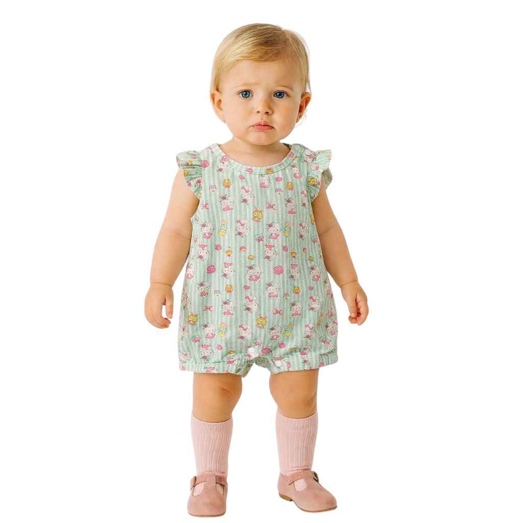 Sea Green Jersey Printed Girls Romper (A-1941)