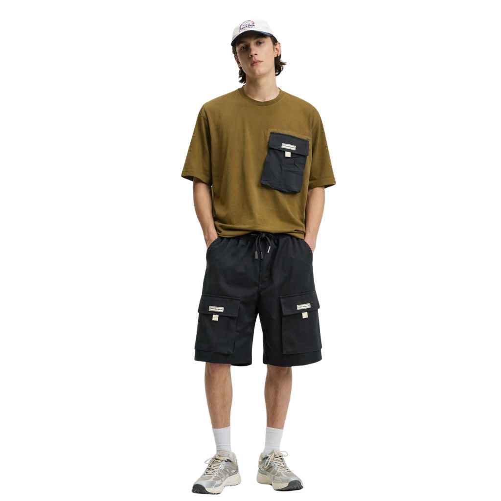 Mustard Black Down Shoulder Contrast T-Shirt (A-3617)