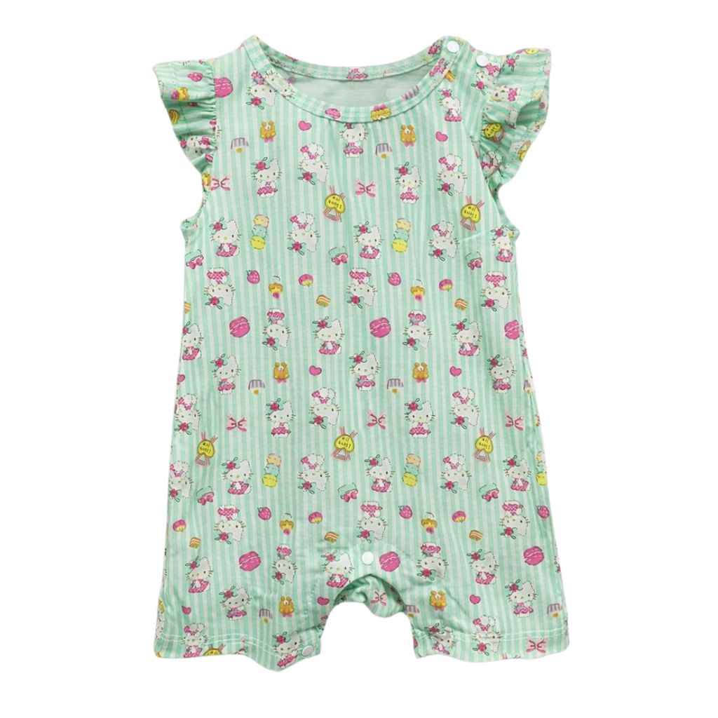 Sea Green Jersey Printed Girls Romper (A-1941)
