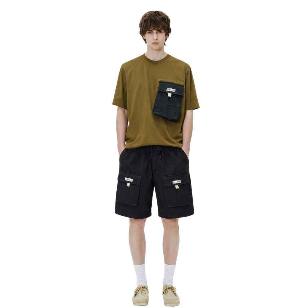 Mustard Black Down Shoulder Contrast T-Shirt (A-3617)