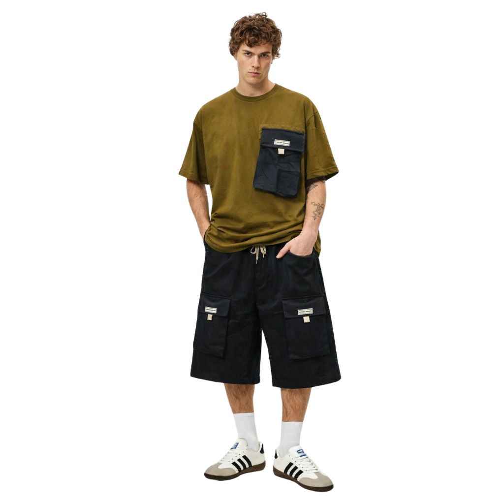 Black Self Texture Loose Fit Short (A-3618)