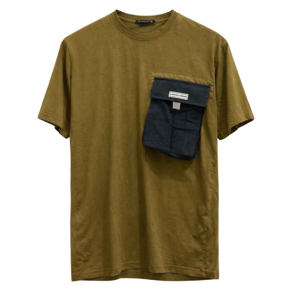 Mustard Black Down Shoulder Contrast T-Shirt (A-3617)