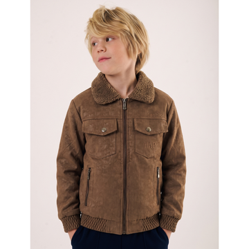 Brown Sherpa Collar Synthetic Leather Jacket (A-5318)