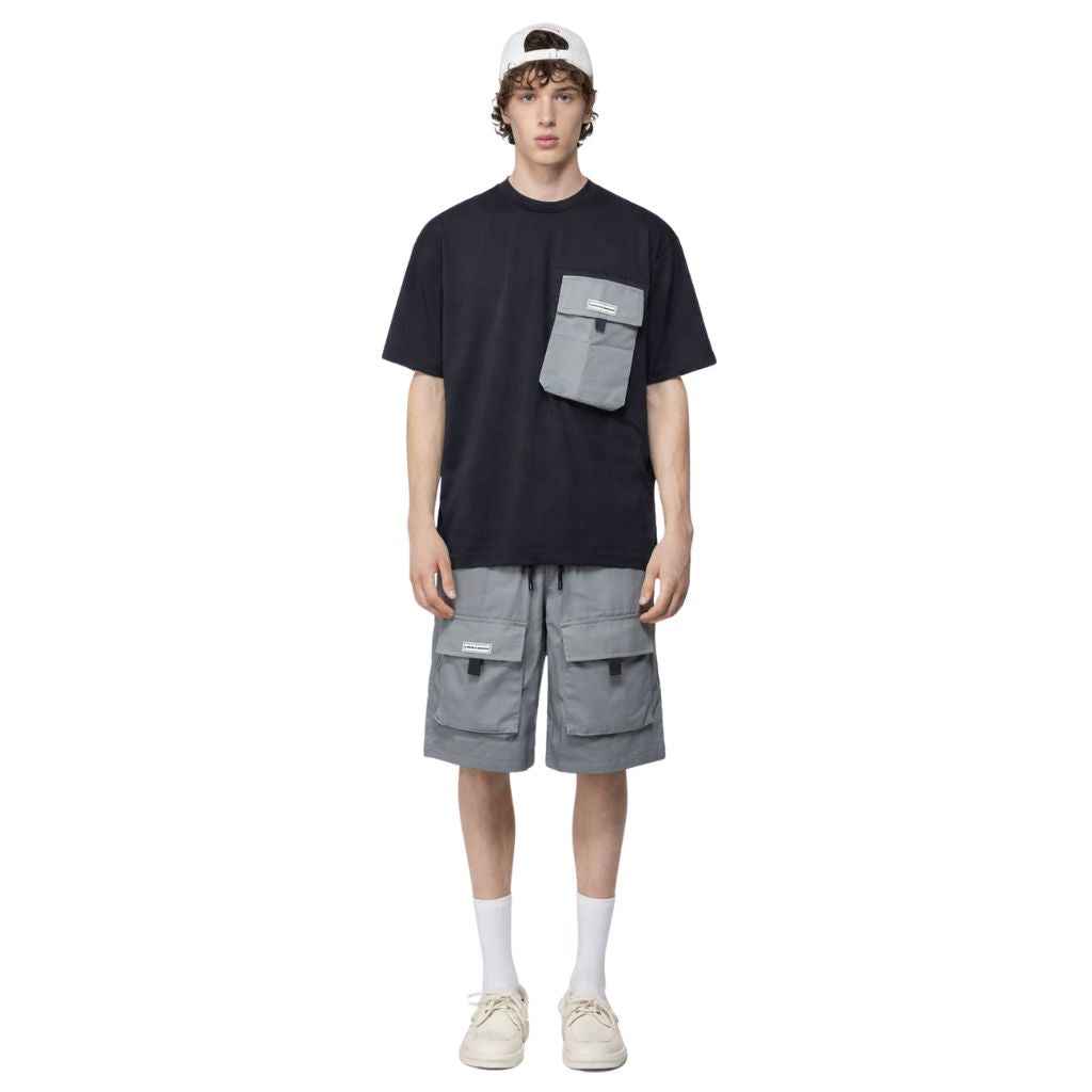 Black Down Shoulder Mens Contrast T-shirt (A-3621)