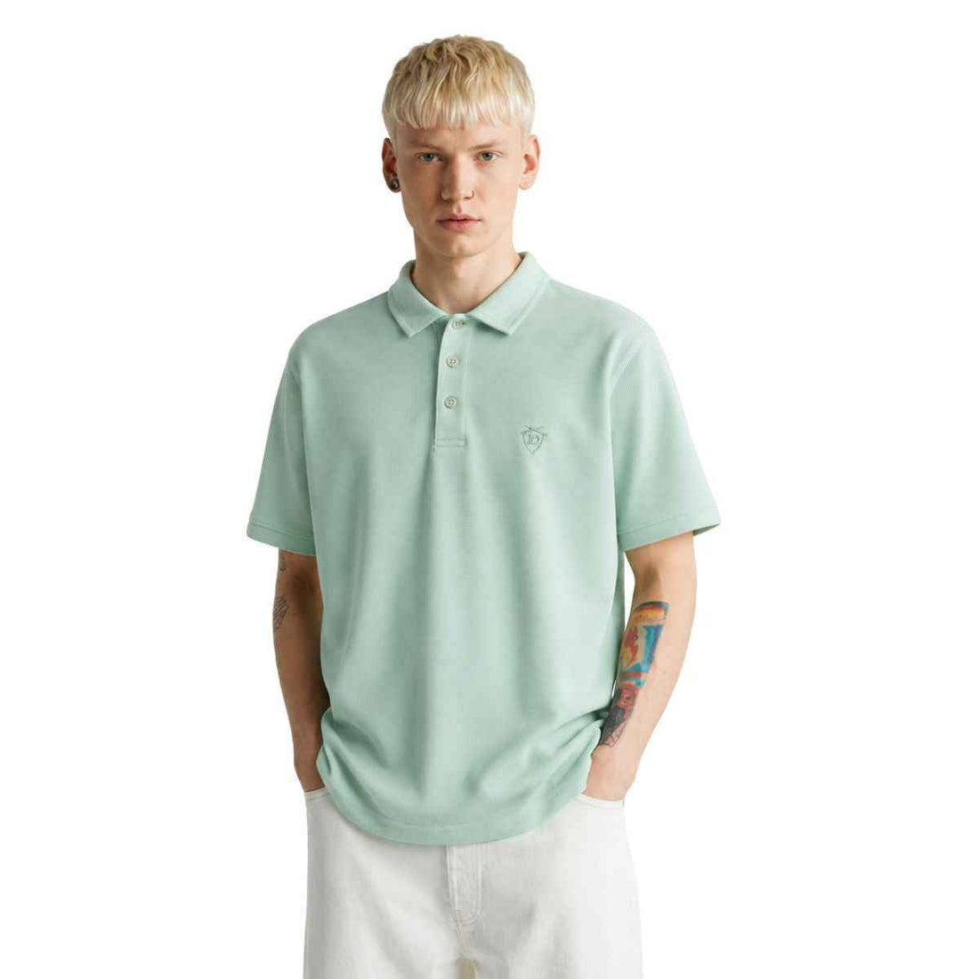 Sea Green Color Self Texture Honey Cumb Fabric Polo (A-3405)
