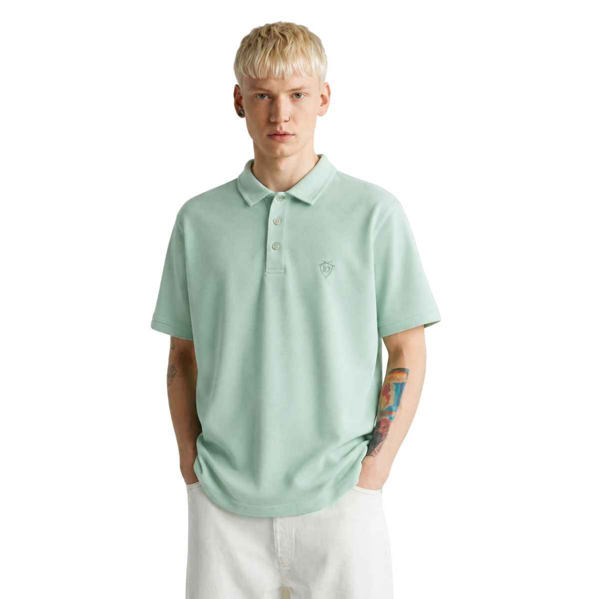 Sea Green Color Self Texture Honey Cumb Fabric Polo (A-3405)