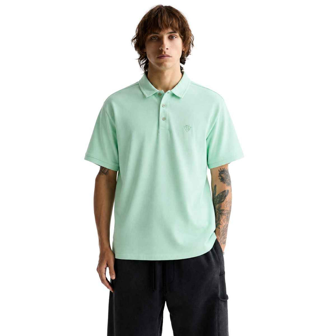 Sea Green Color Self Texture Honey Cumb Fabric Polo (A-3405)
