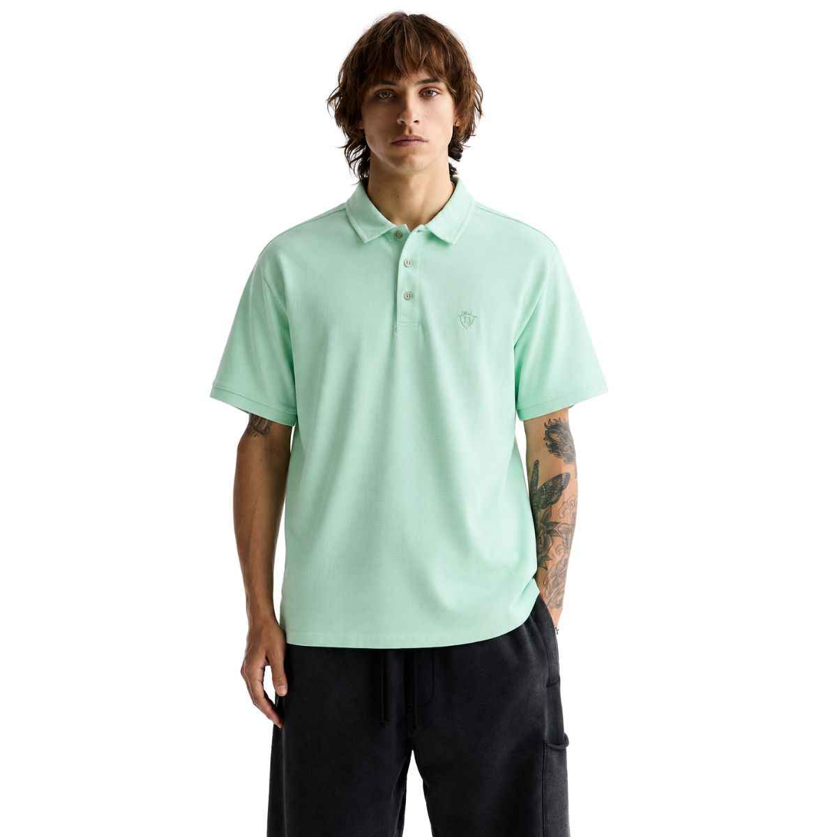 Sea Green Color Self Texture Honey Cumb Fabric Polo (A-3405)