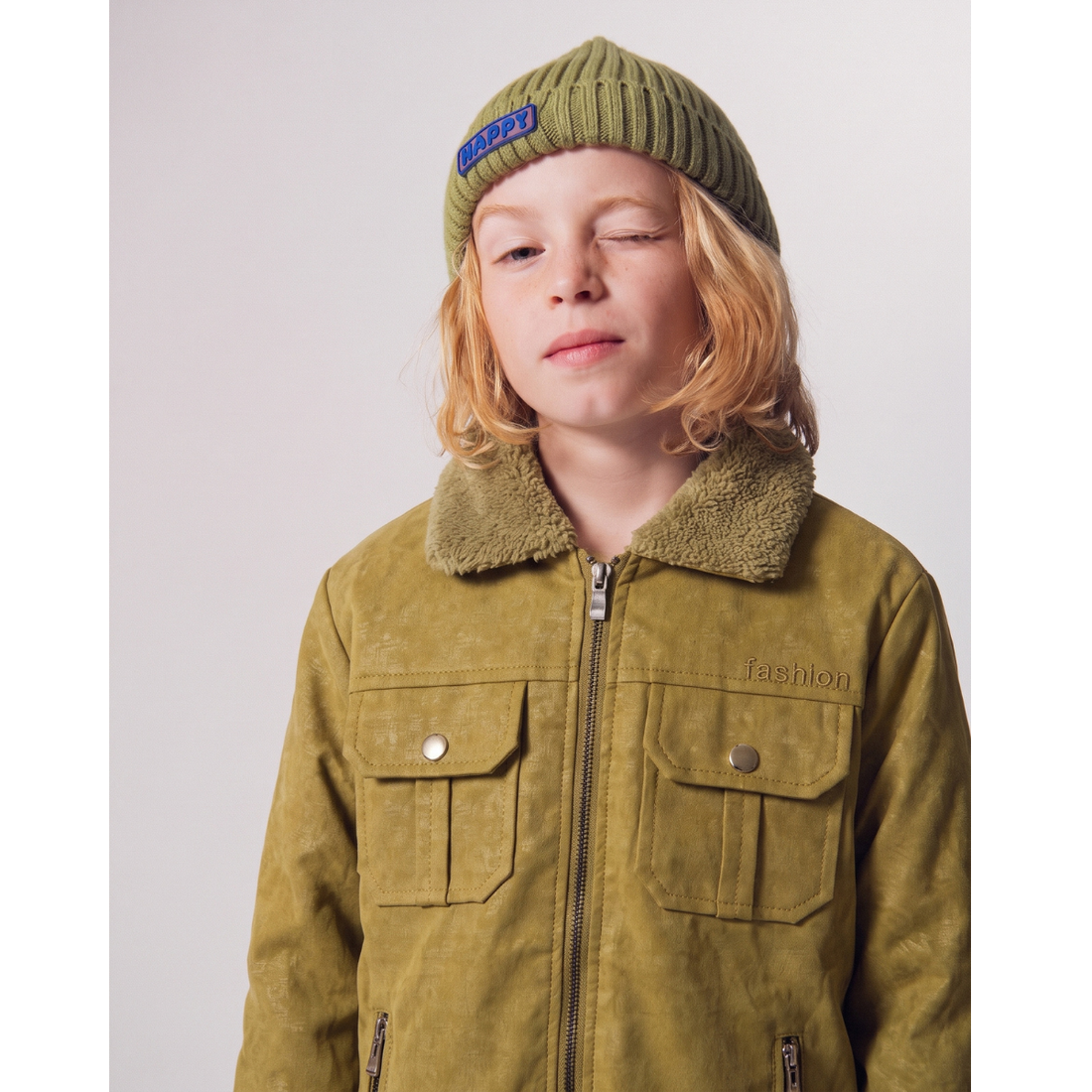 Boys Synthetic Leather Olive Green Jacket (A-5316)