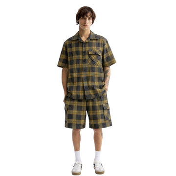 Mustard Yellow Cotton Dobby Rustic Check Mens Co-Ords Set (A-2928, A-2927)