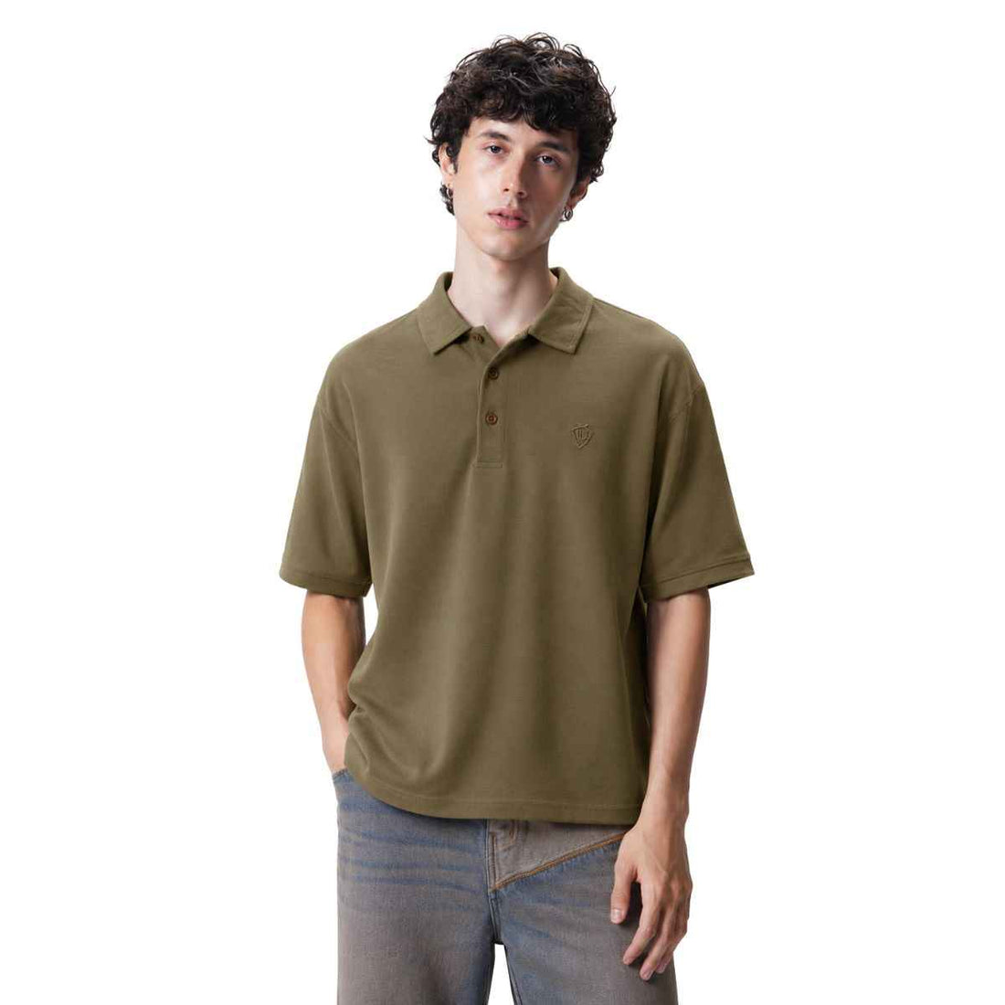Dusty Olive Honey Cumb Fabric Mens Polos (A-3405)