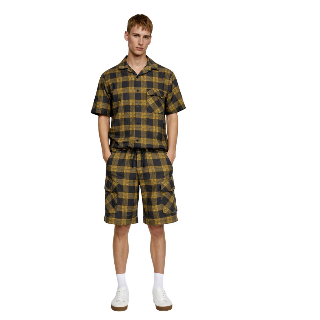 Mustard Yellow Cotton Dobby Rustic Check Mens Co-Ords Set (A-2928, A-2927)