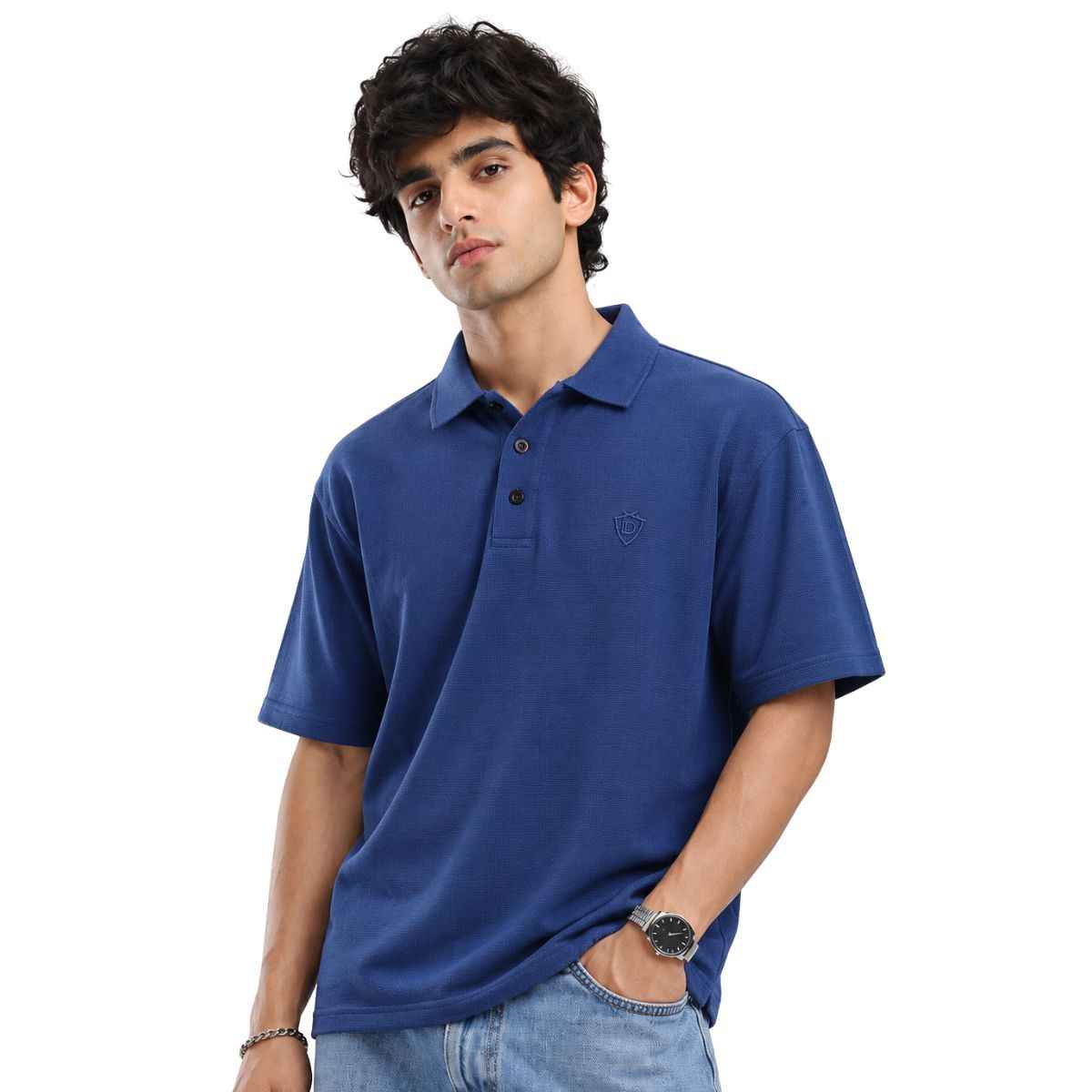Ink Blue Honey Cumb Fabric Polo (A-3405)