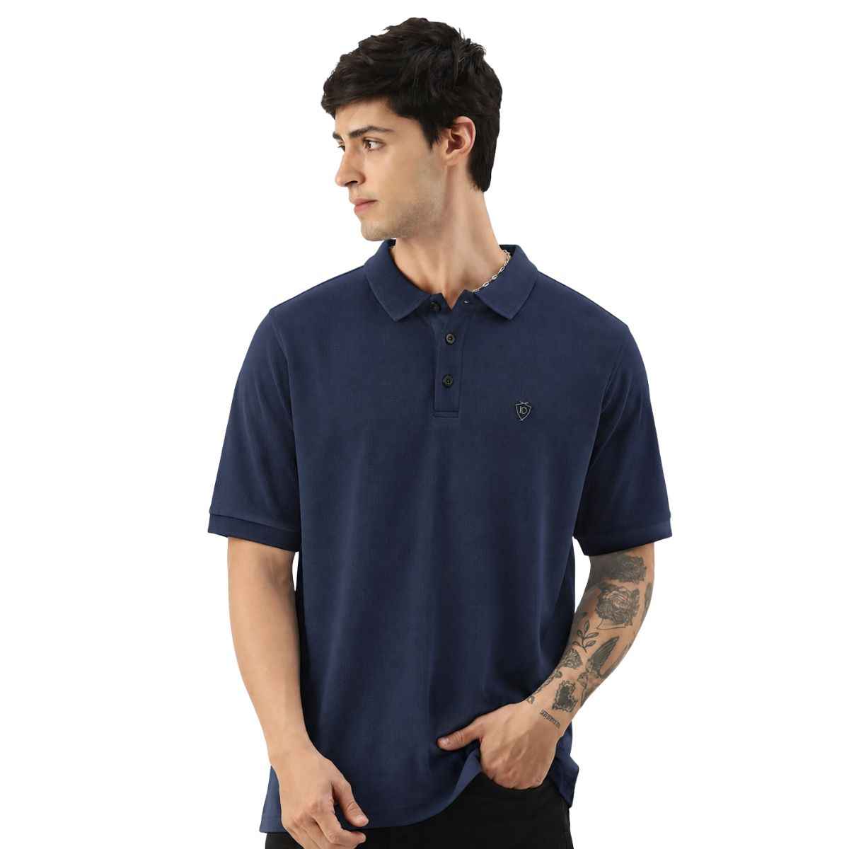 Navy Blue Honey Cumb Fabric Polo (A-3405)