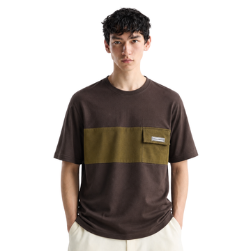 Brown Contrast Combination Round Neck T-shirt (A-3590)