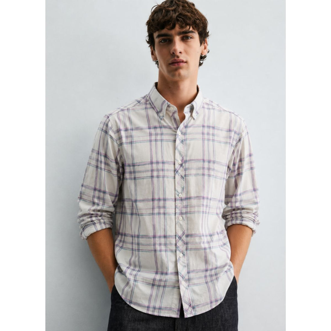 White Linen Fabric Casual Checkered Shirt (A-1420)