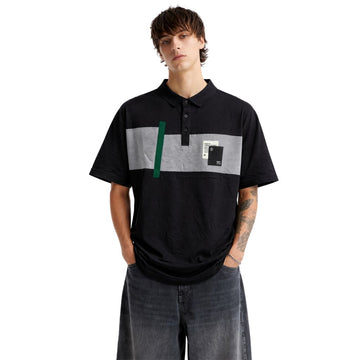 Black With Check Stripe Oversized Polo (A-4184)