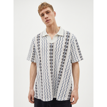 White V-Neck Self Texture Polo (A-5041)