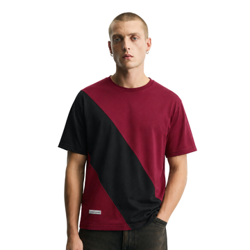 Maroon & Black Contrast Combination Round Neck T-shirt (A-3589)