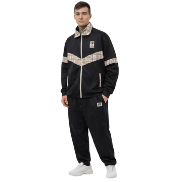 Black & Check Contrast Double Fleece Activewear Track Suit (A-4020)