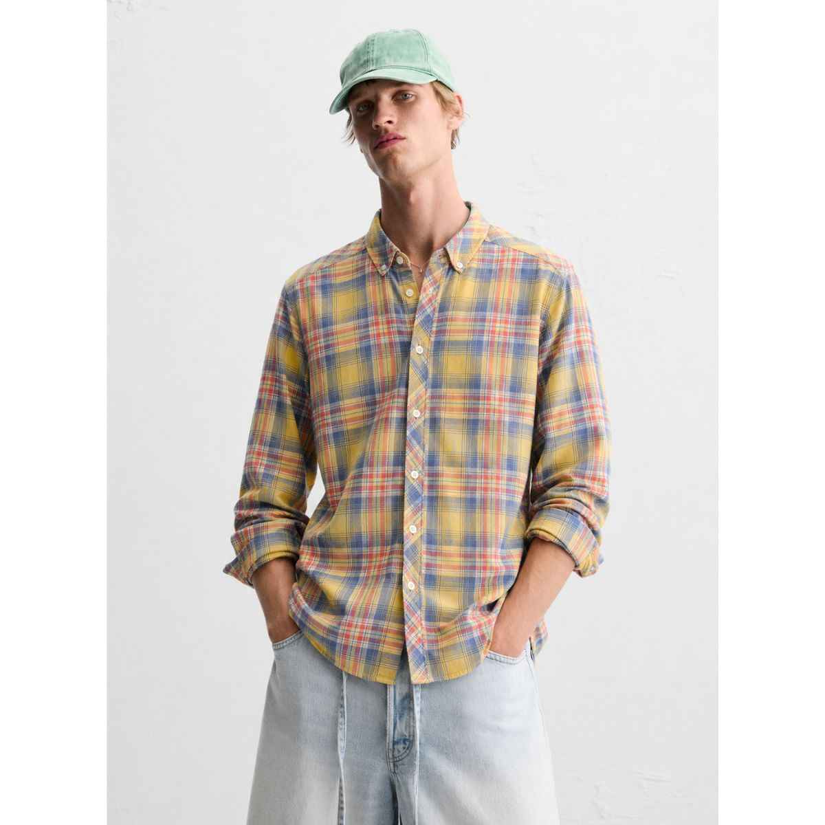 Light Yellow Casual Check Shirt (A-1421)