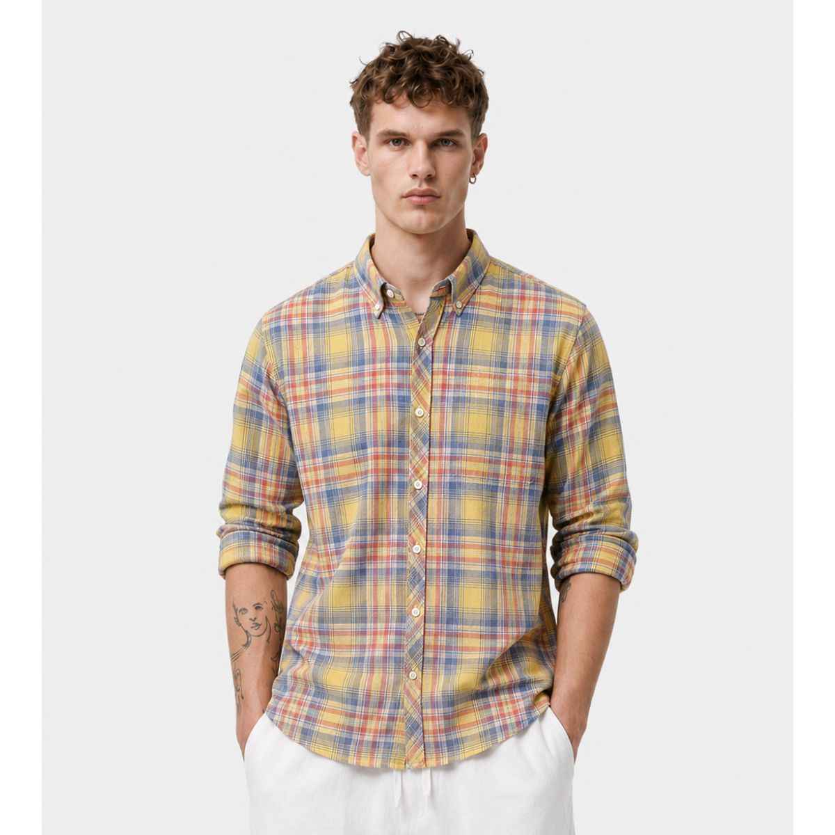 Light Yellow Casual Check Shirt (A-1421)