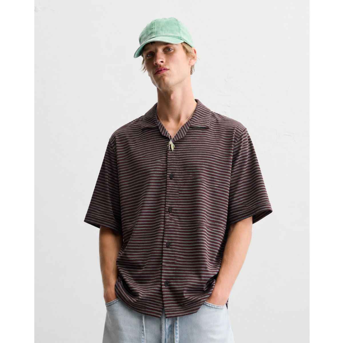 Horizontal Self Lining Cuban Collar Shirt (A-1705)