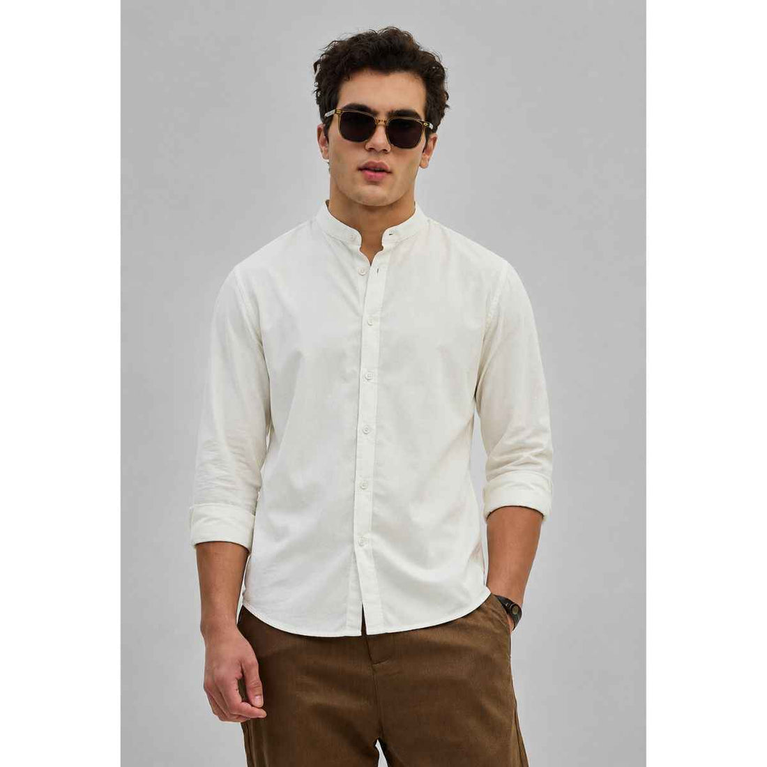 Off White Bend Collar Self Lining Shirt (A-3064)