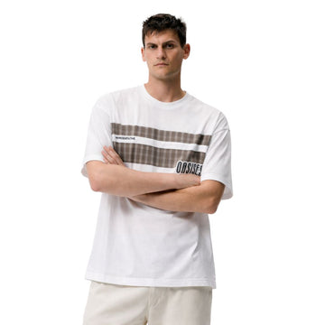 White Color With Brown Check Oversized T-Shirt (A-4209)
