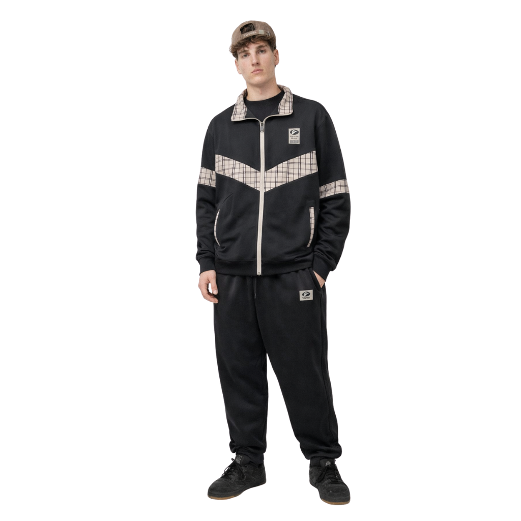 Black & Check Contrast Double Fleece Activewear Track Suit (A-4020)