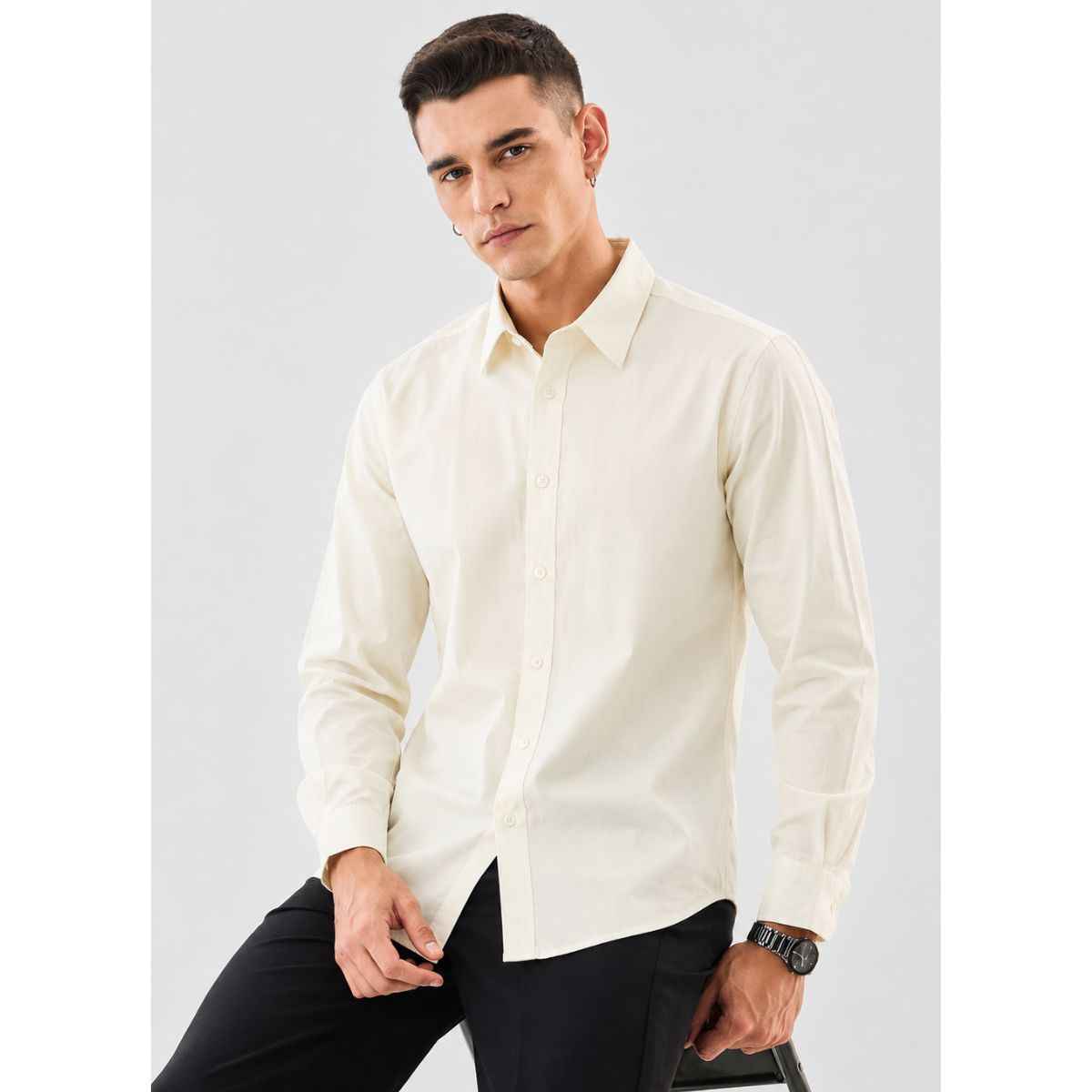 Off White Casual Plain Shirt (A-3063)