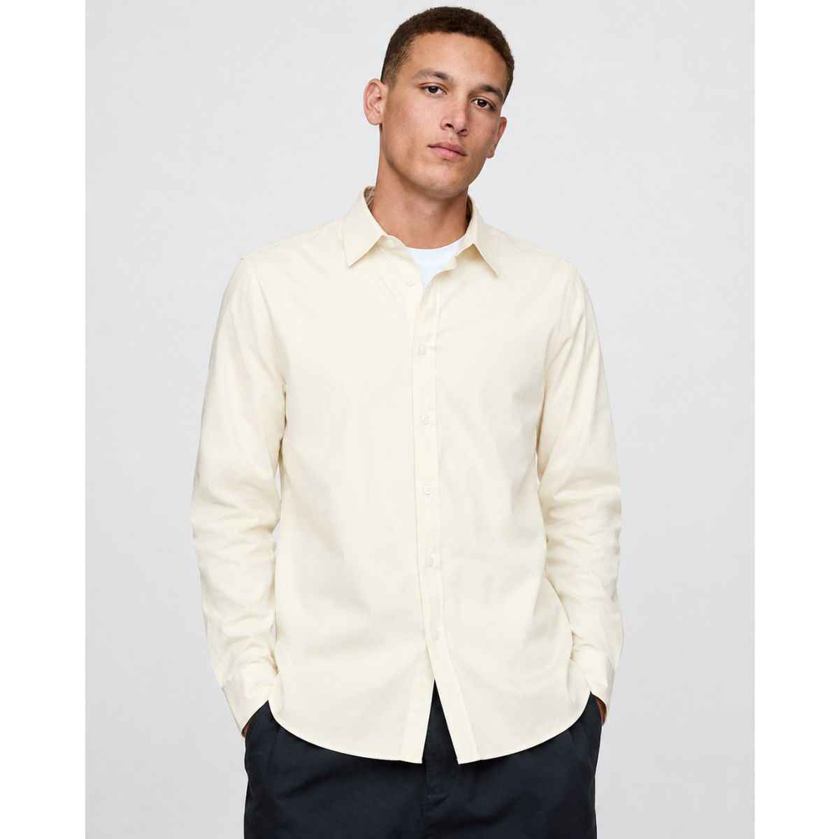Off White Casual Plain Shirt (A-3063)