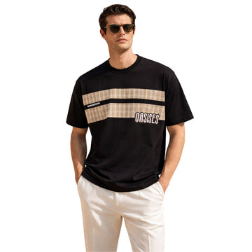 Black Color with Check Stripes Oversize  T-shirt (A-4209)