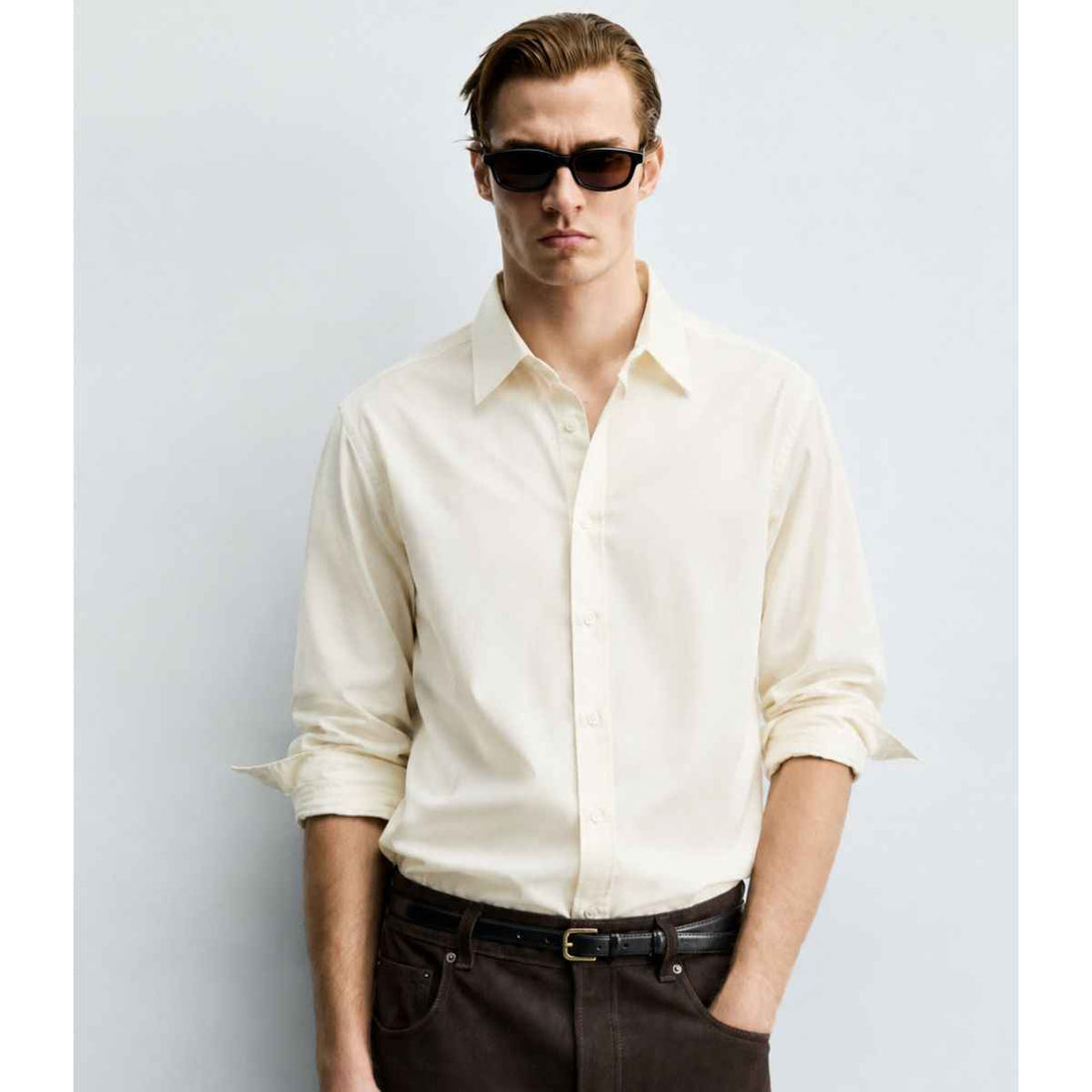 Off White Casual Plain Shirt (A-3063)