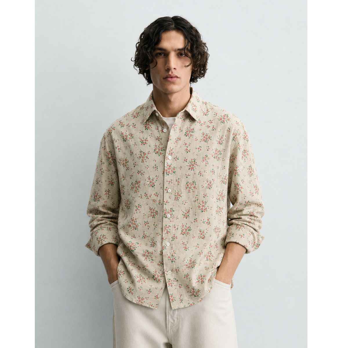 Mens Flower Printed Casual Shirt (A-2764)